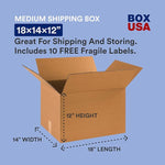 BOX USA Moving Boxes Medium 18"L x 14"W x 12"H 10-Pack | Corrugated Cardboard Box for Shipping, Mailing, Packing, Packaging and Storage 18x14x12